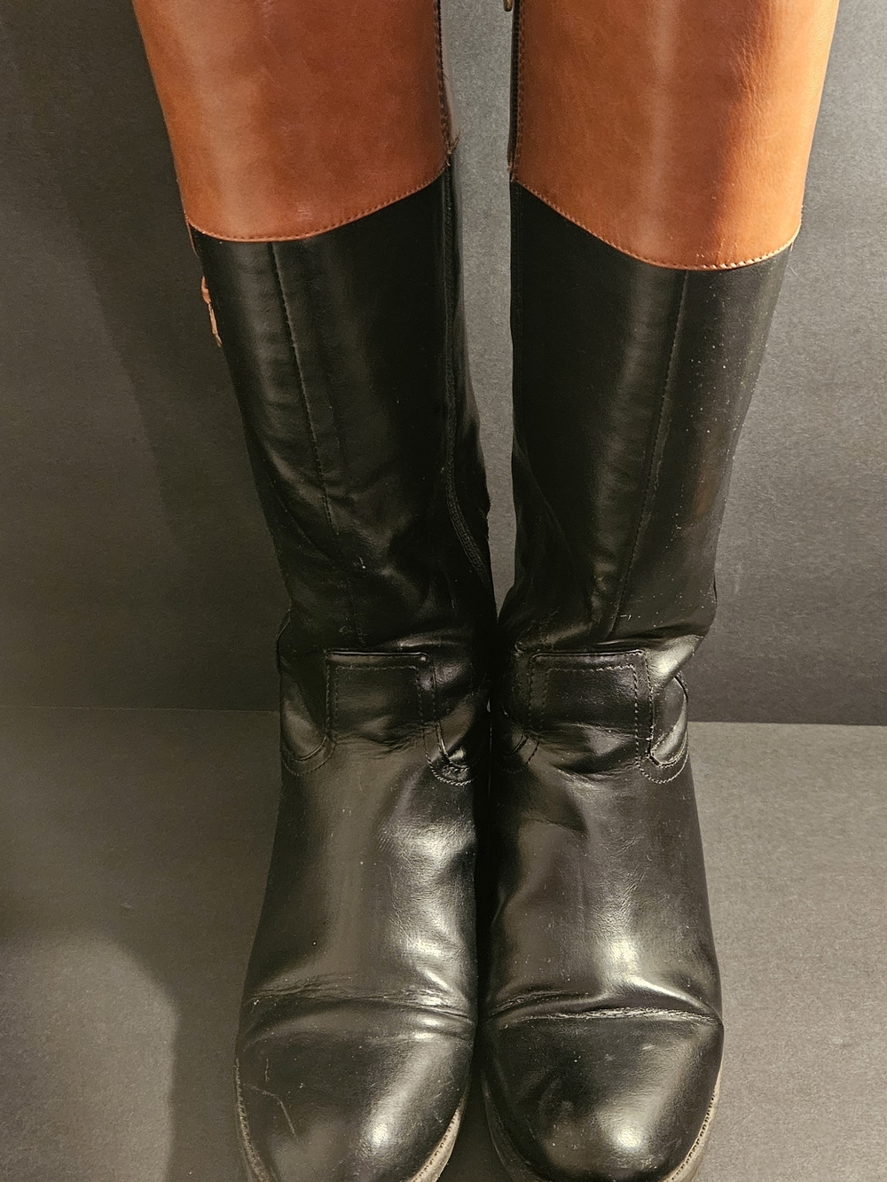 Two-Tone Black and Brown Women's Tall Riding Boots